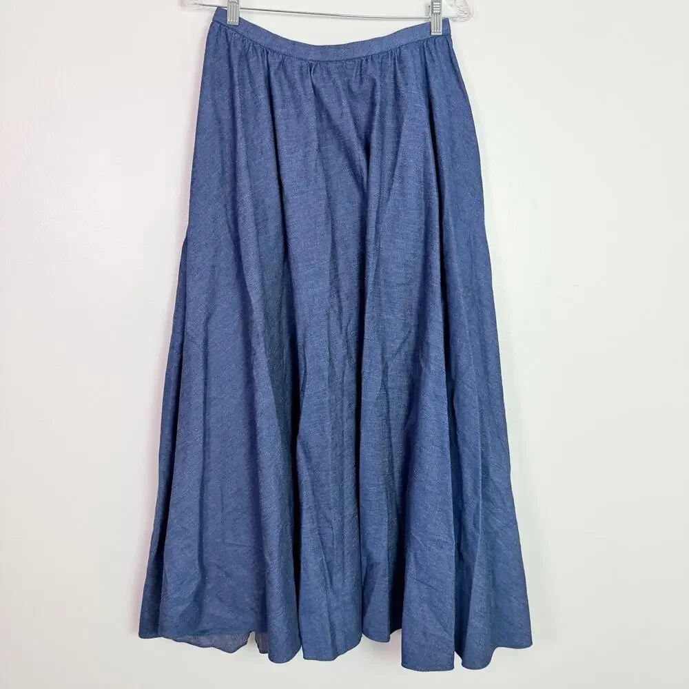 Vintage 90s Donna Karen New York Chambray Full Sweep Maxi Skirt Women's 10 USA - Picture 2 of 13